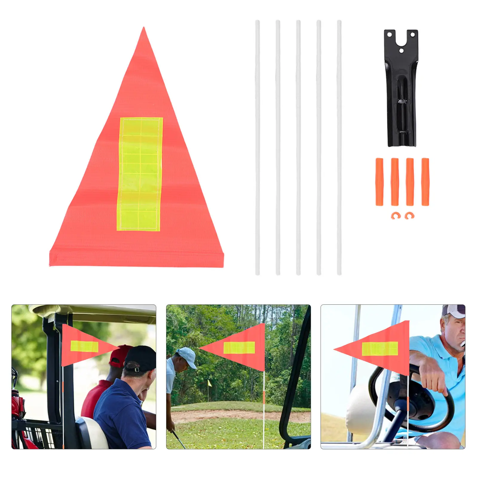 

2Sets Golf Cart Flags with Pole Reflective High Visibility Safety Flag for Mobility Scooter Bicycle Trailer Wheelchair Atv