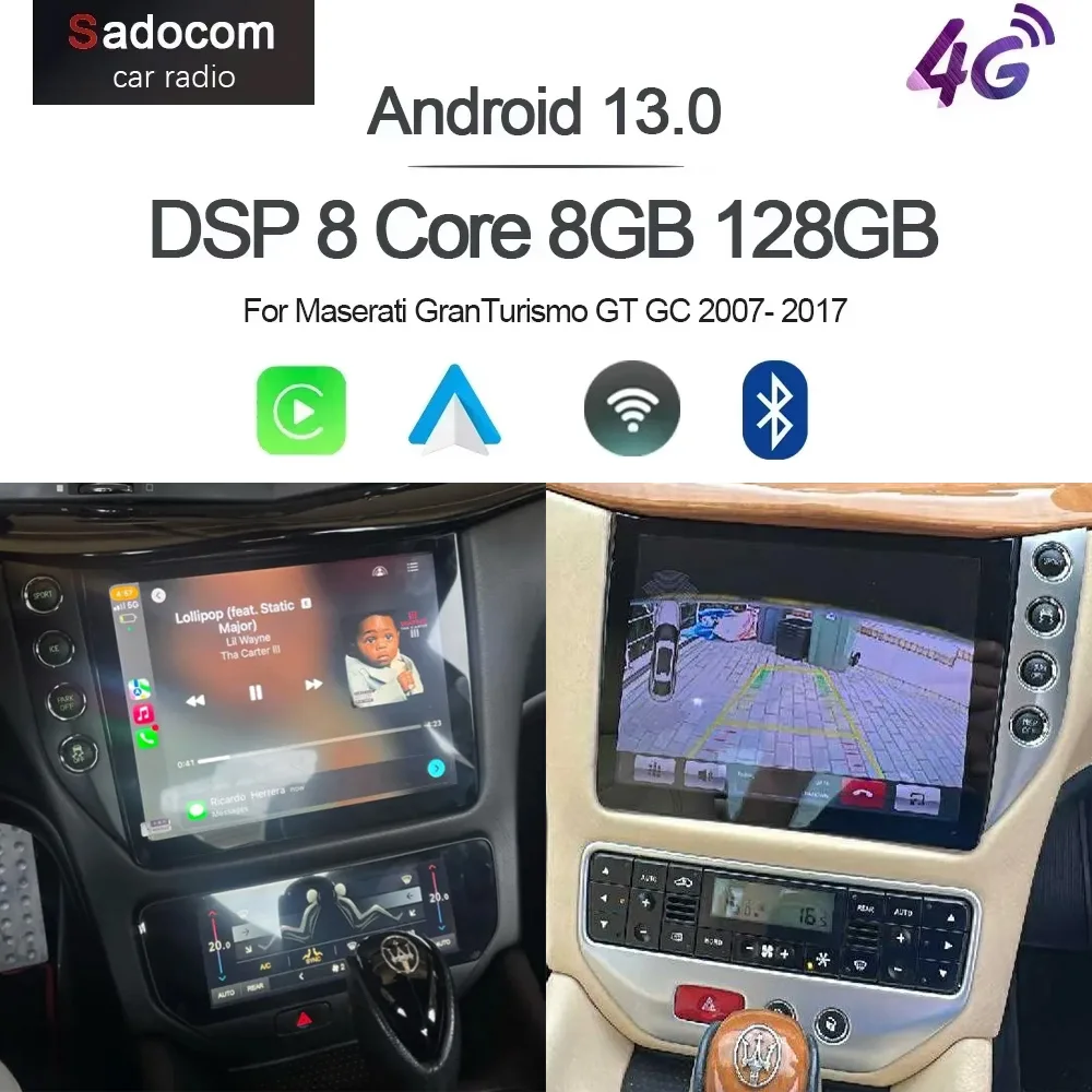 Autoradio IPS 1280*720 Carplay 10.4' Android 13.0 8GB+256GB GPS WIFI per Maserati GranTurismo GT GC 2007-2017