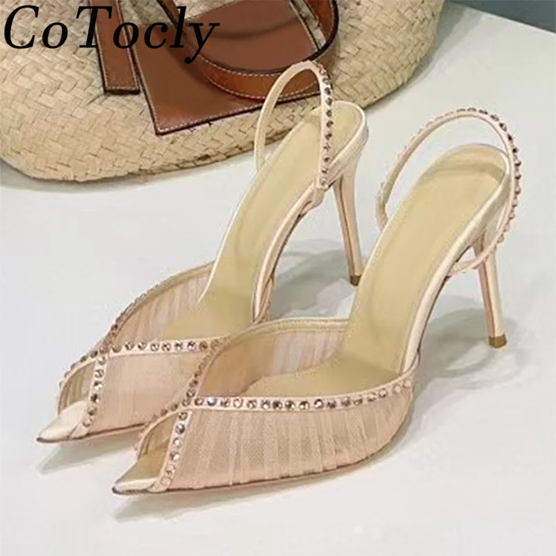 

Summer High Heels Shoes Women Pointed Peep Toe Rhinestone Butterfly-knot Party Dress Shoes Woman Thin Heels Pumps Sandals Woman