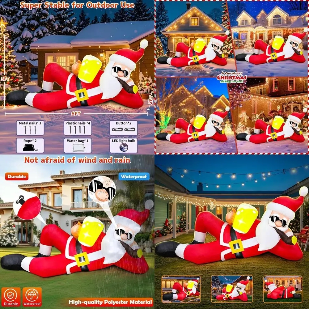 

Гигантский надувной Санта-Клаус со светодиодной подсветкой и 6 футов для наружного рождественского украшения газона