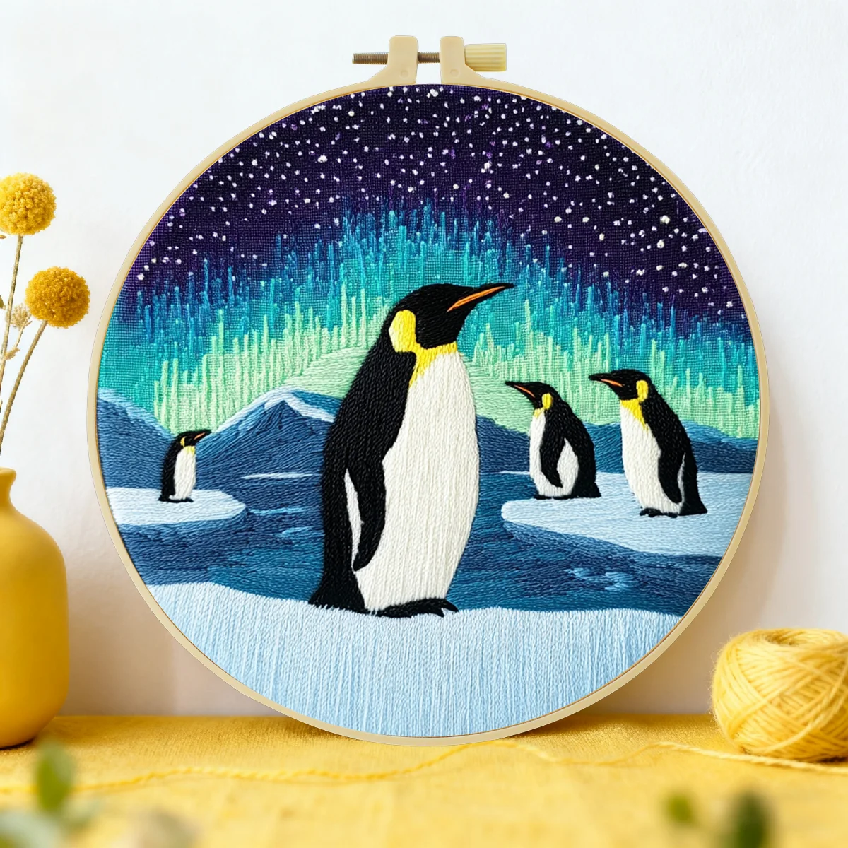 Image of 1 Stück 20X20CM/15X15CM 7,87/6,3 Zoll Pinguin Stickerei Starter-Set DIY-Kit DIY Stickerei-Set Handarbeit Nadelkunst