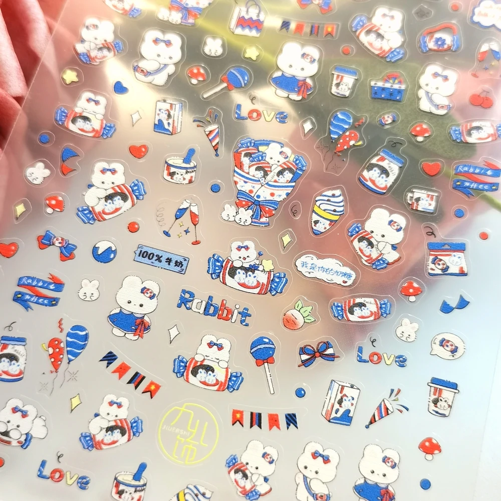 1 sheet Toffee Rabbit New Style Cartoon Animal Nail Art Stickers Nail Decals for Manicure fashion Design DIY Happy Accessories