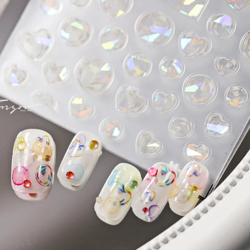 

Summer Beach Sea Cute Colorful Polarized Round Love Heart Bubbles Lovely Ocean 3D Self Adhesive Nail Art Sticker Manicure Decals