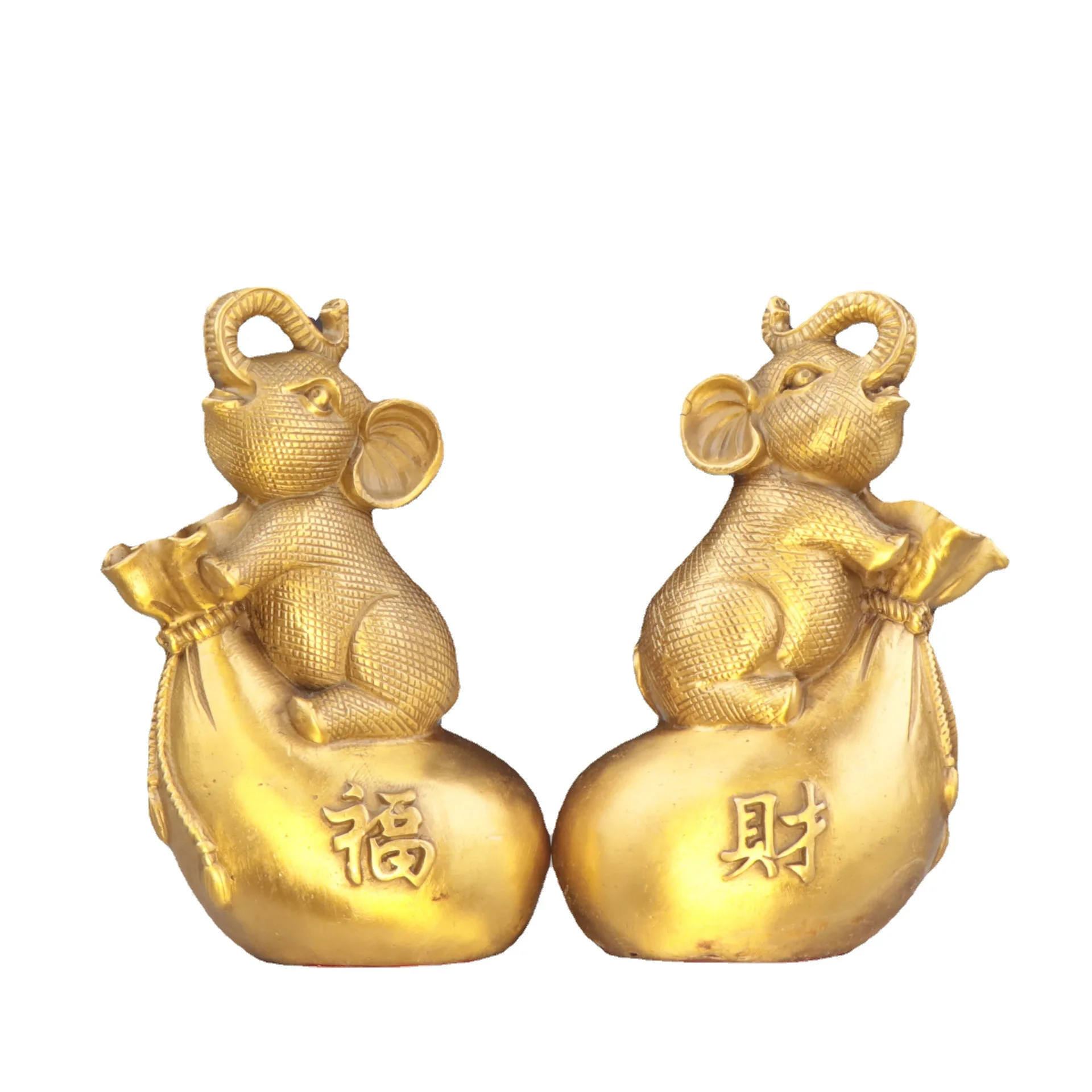 

China Brass Fengshui Elephant Money Bag Wealth Lucky Art Figurines A Pair