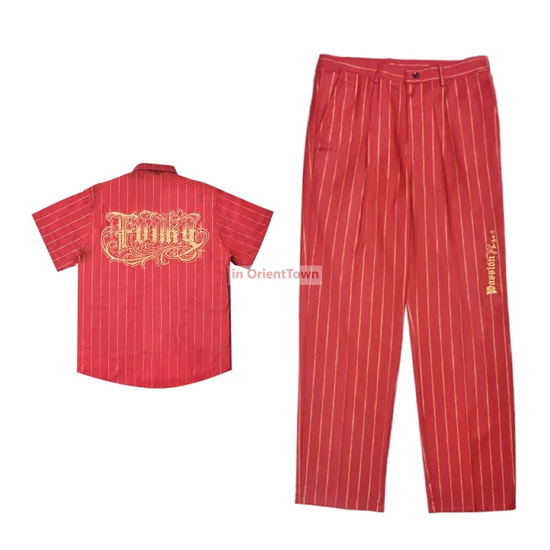 Popping-ropa de baile callejero para niños, conjunto de camisa y pantalones de manga corta para chico y adulto, traje de Hip Hop con bloqueo