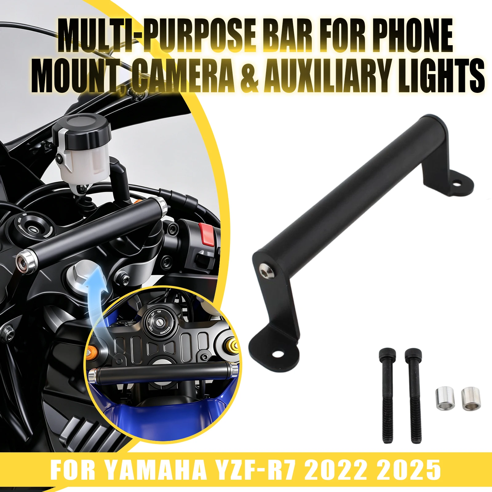 For Yamaha YZF-R7 2022 2023 2024 2025 Motorcycle Handlebar Cross Bar GPS Phone Navigation Holder Mount Extension Bracket