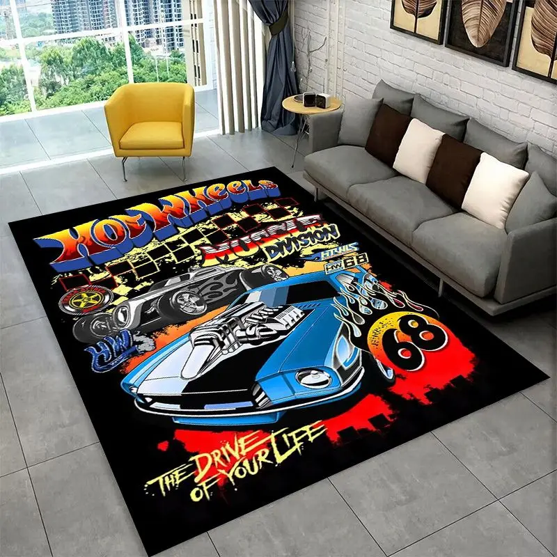 3D Racing Car H-Hot Wheels MOTO Non-Slip Area Rug for Living Room Bedroom Playroom,Carpet Floor Mat for Home Decor Holiday