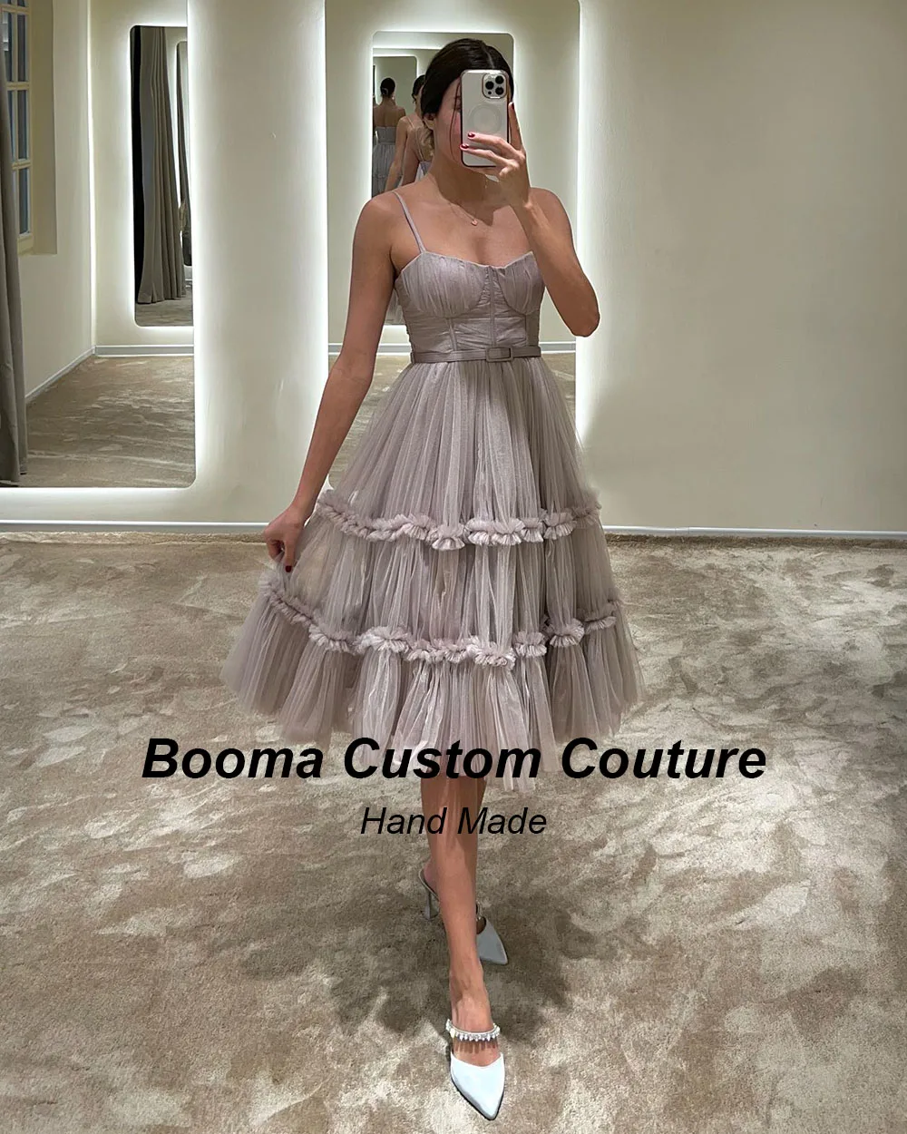 Booma gaun Prom pendek garis A gaun acara khusus Tulle Ruched Sweetheart untuk wanita gaun Prom Arab Saudi Homecoming