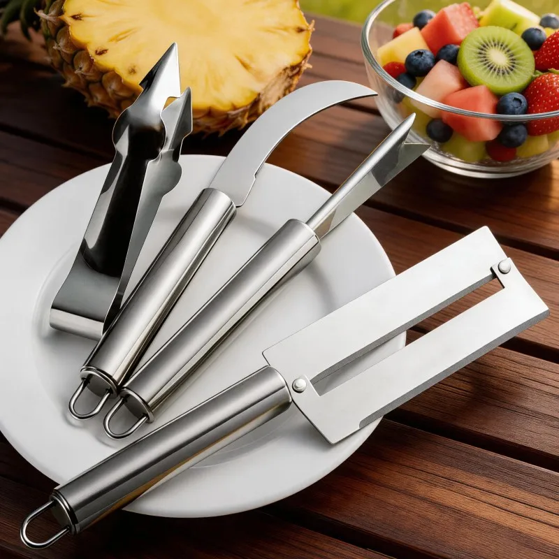 4PCS stainless steel pineapple knife four-piece set kitchen gadgets pineapple eye remover pineapple clip paring knife pineapple eye remover