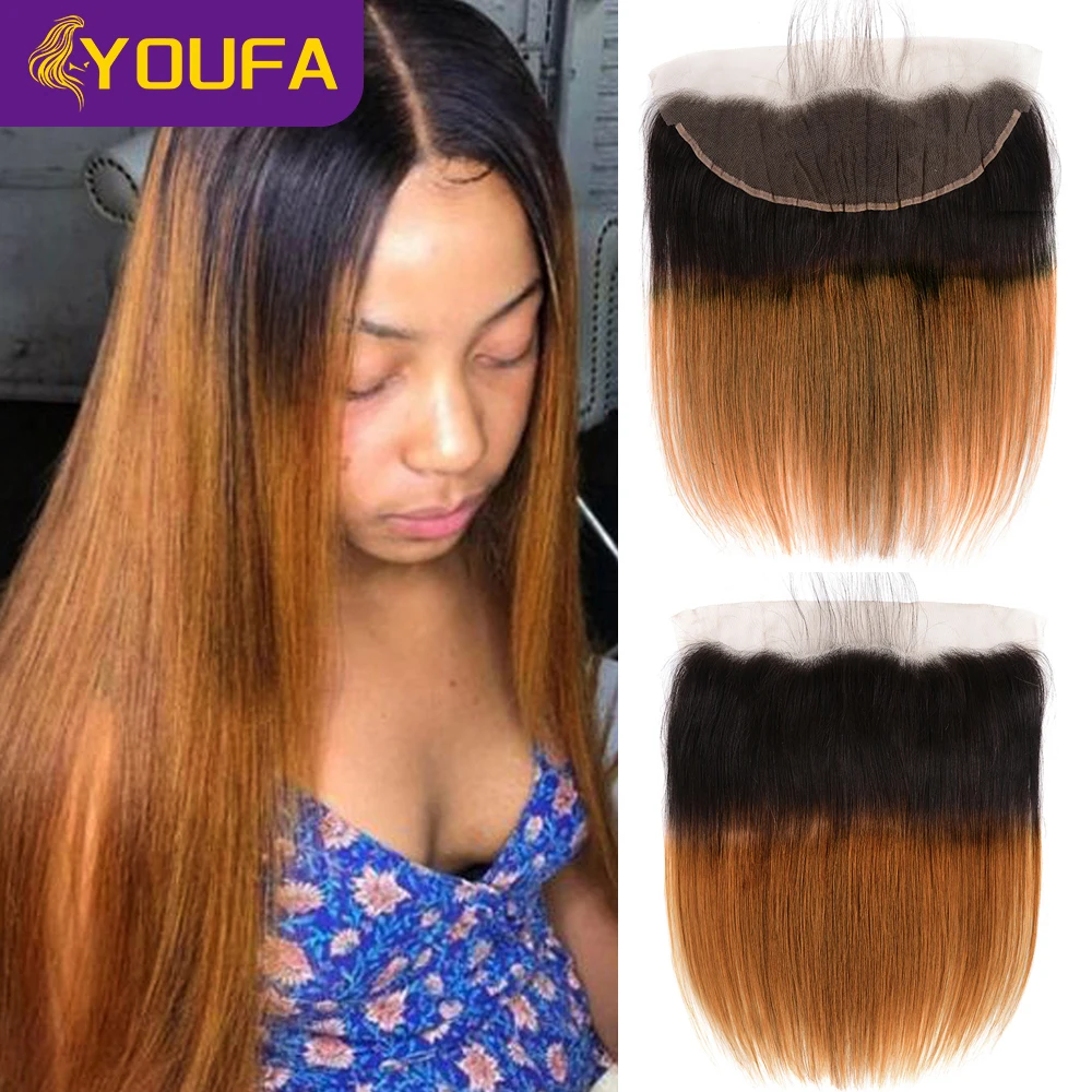 

YOUFA Темно-русый 13x4 Кружева спереди с детскими волосами 100% бразильские прямые человеческие волосы с эффектом омбре 1 шт. Швейцарские кружевные фронтальные части Предварительно выщипанные