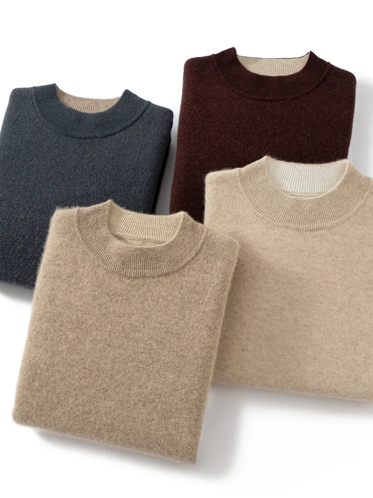 

High Quality Men 100% Cashmere Sweater Autumn Winter Mock Neck Long Sleeve Pullover Smart Casual Thick Warm Cashmere Knitwear