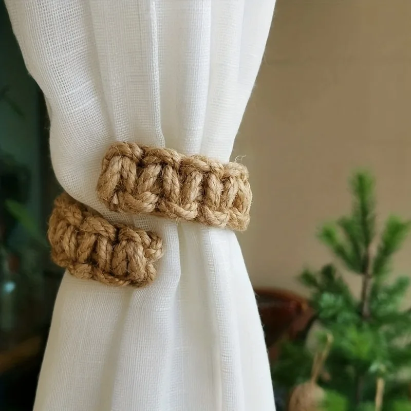 Vintage Jute Curtain Buckle Clip Tie Back Curtain Strap Nordic Style Hand Woven Twist Knotted Curtain Holder Tieback Home Decor