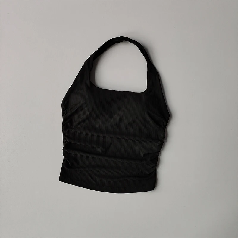 Kleines Neckholder-Top für Damen mit gerafftem Rücken, Sport-Lingerie, integriertes Yoga-Oberteil mit Brustpolster – Detail 8