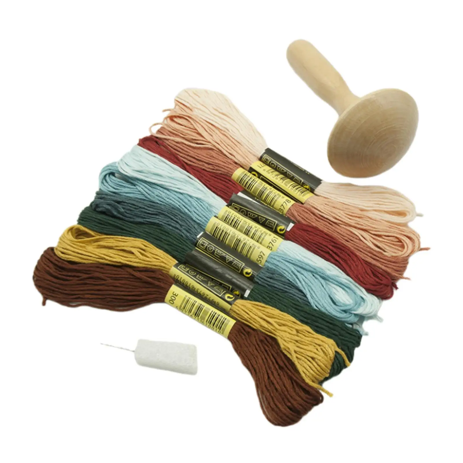 DIY Wooden Darning Mushroom Set with Needle Ten Embroidery Threads for Clothing Mending Knitting Accessories Craft Supply
