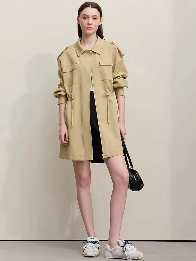 

Amii Women's Trench Coat 2026 Spring New Casual Lapel Drop Shoulder Trench Coat Zipper Women's Loose Midi Length Top 12641128
