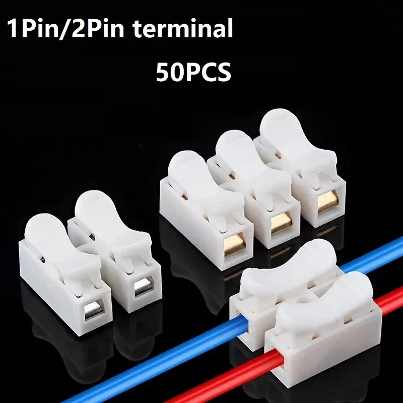 CH2 Spring Quick Connect 2‑Pin Wire Clamp,  Crimp Terminal Block 2‑Way Easy‑Fit for LED Strip Lights,  Snap‑On SMD Connector