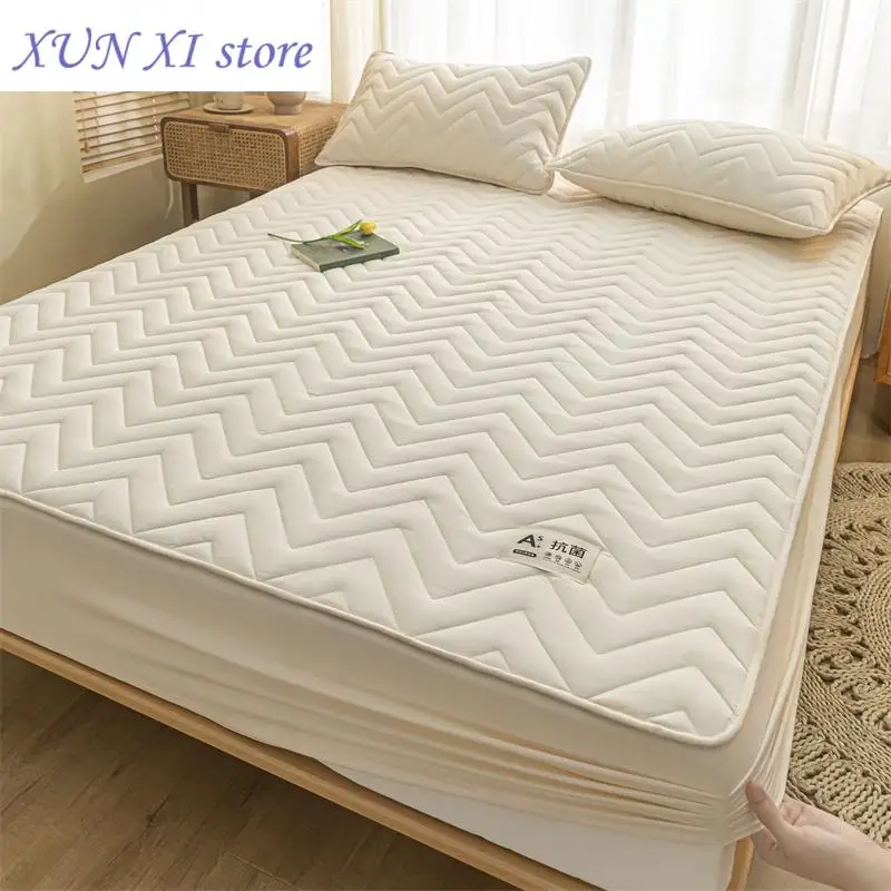 2023 Cotton Mattress Cover Thickened Pad Breathable Soft Bed Bed Linen Elastic Fitted Sheet for Single Double Queen King Beds