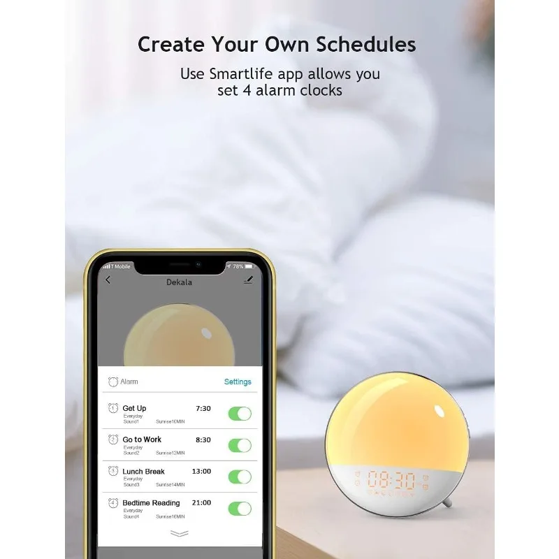 Smart Sunrise Alarm Clock, Wake Up Light Alarm Clocks for Bedrooms, Teens Heavy Sleepers Kids