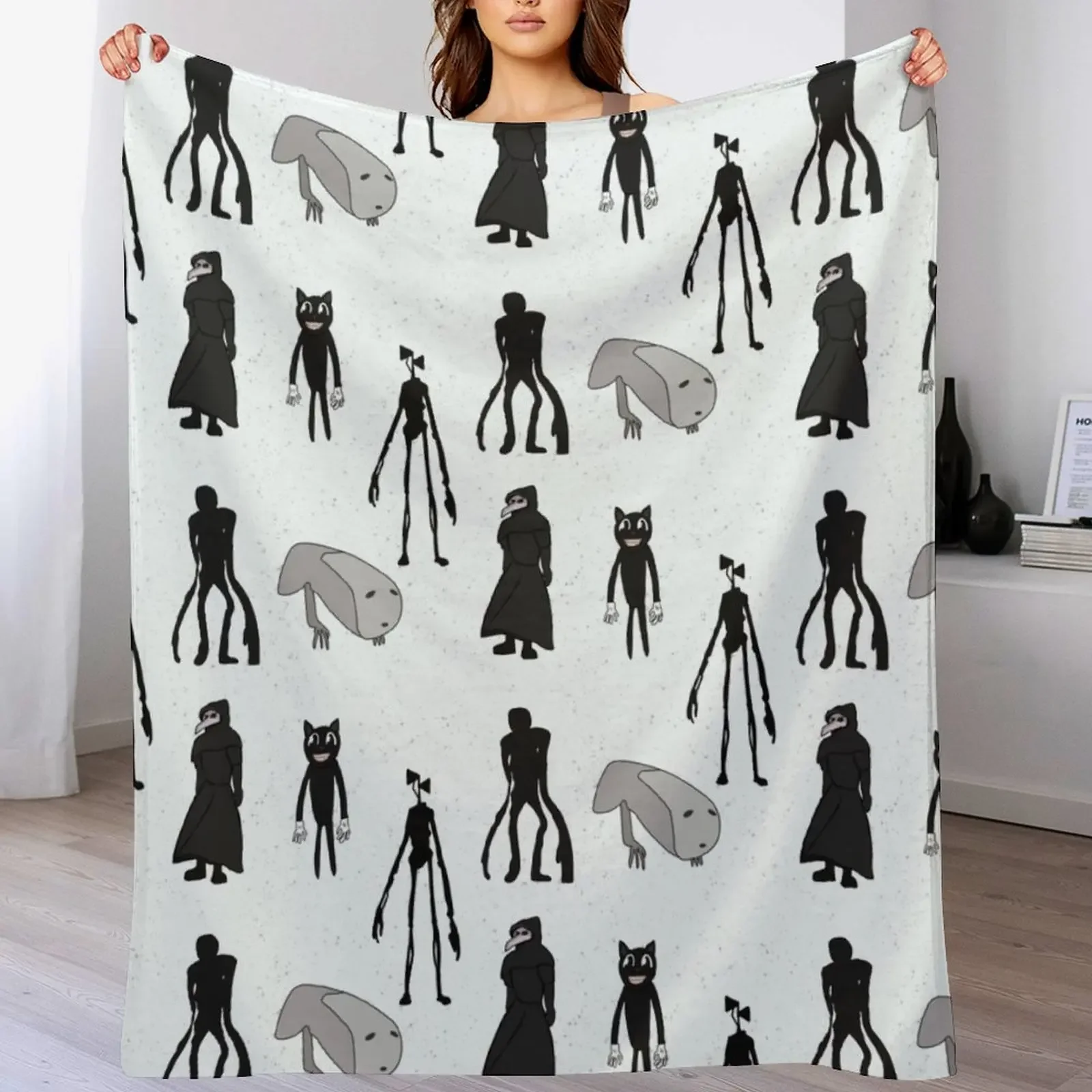 

Siren head, breaking news, witch dr, bridge worm, cartoon cat Throw Blanket Furry wednesday Sofas Hairys Blankets