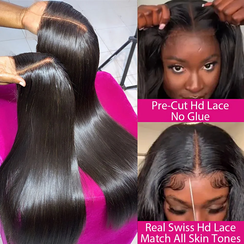 Straight Glueless Wigs 30 34 Pre Plucked Pre Cut Glueless Wig 5x5 4x4 Lace Closure Wigs for Women Natural Black Cheap Remy Wig