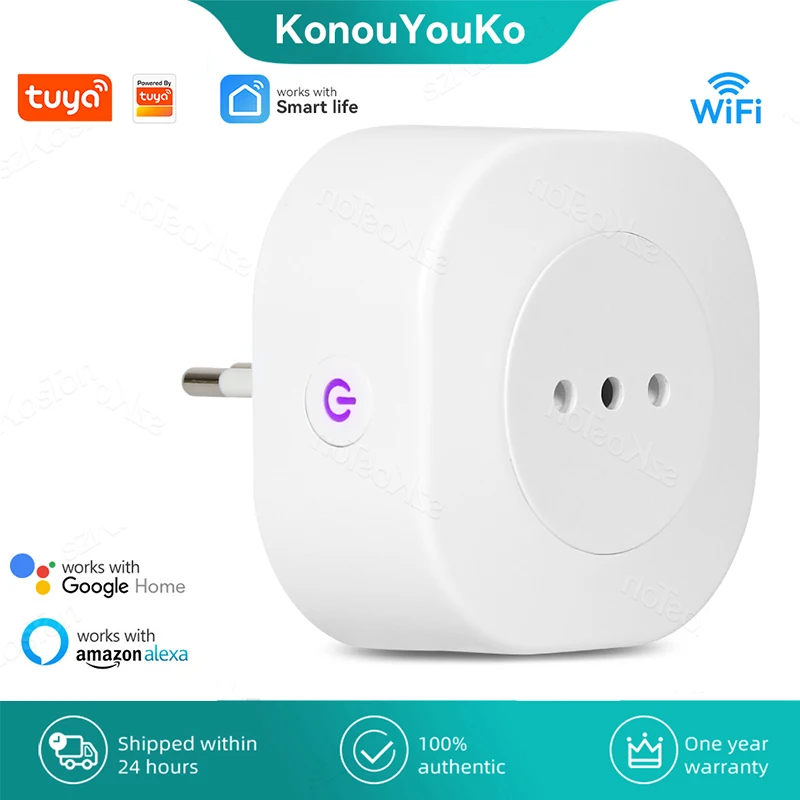 16A Chile Italy Wifi Smart Plug Tuya Smart Home Wireless Power Socket Outlet Timer Home Appliance Voice Control for Alexa Google