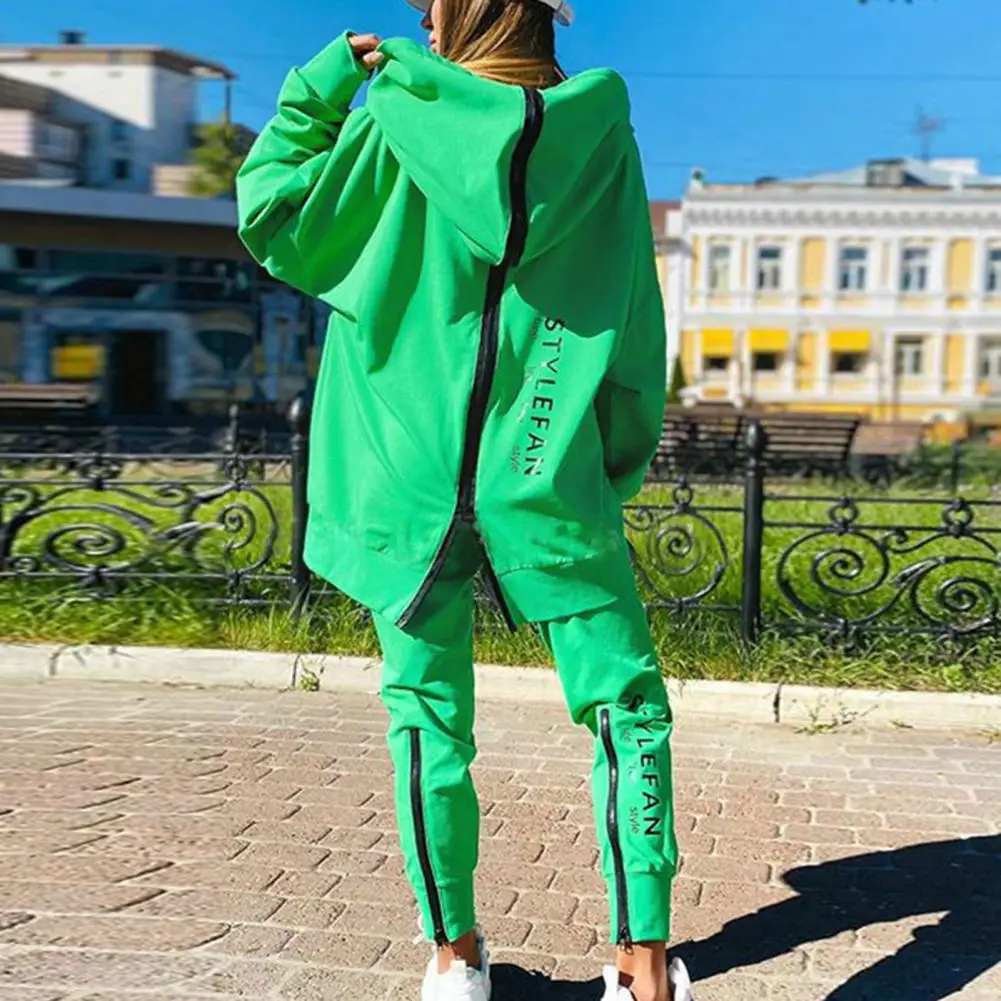 Women Tracksuit 2024 Autumn Winter Back Zipper Letter Print Hooded Sweatshirt Jogging Pants Set Sport Outfit Hoodie Pants Set