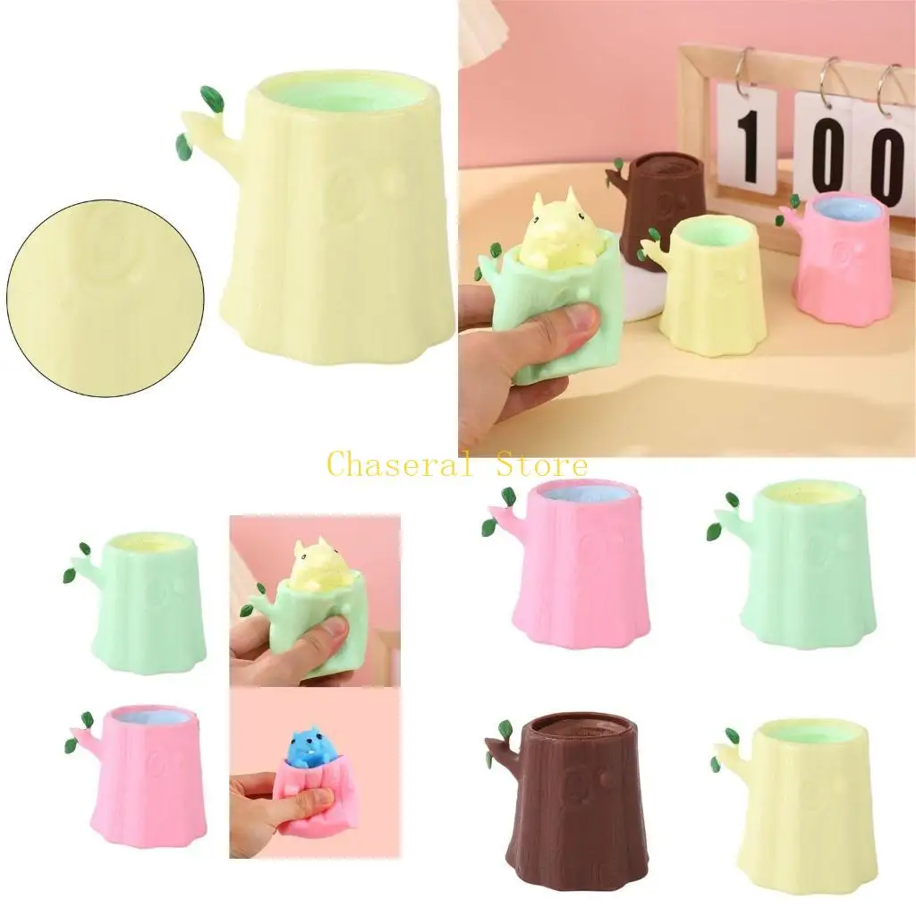 E7CE Squeeze Toy Stress Relief Cup Novelty Anxiety Squirrels Squeezable TPR Toy Kids Interaction Toy Office Desk Decors