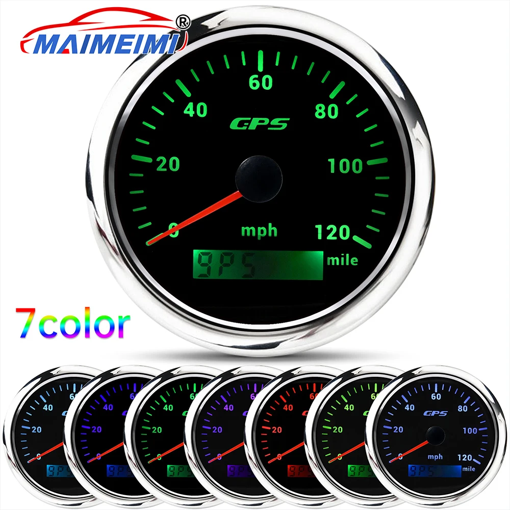 

85mm GPS Speedometer Odometer 0-120MPH Gauge Waterproof 7-color Backlight for Marine Boat Car Truck