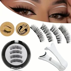 4 Magnet Eyelash Set 3D False Eyelash Supernatural Waterproof Strong Magnetic Suction Magnet Eyelash with Wearable Clip Reusable