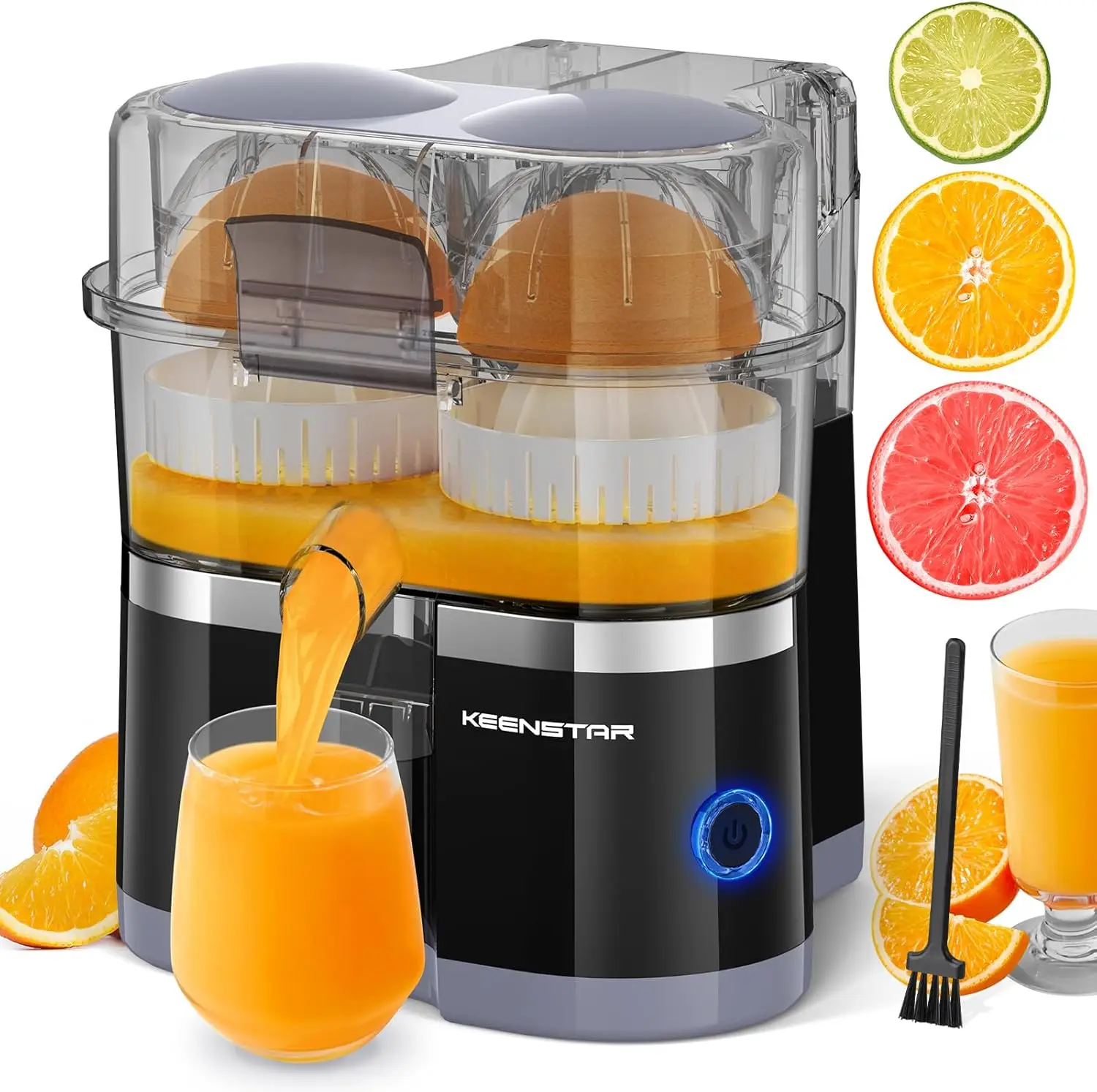 

Dual-Head Electric Citrus Juicer, Portable Orange Squeezer with Cleaning Brush, High Juice Yield, Easy One-Touch Operation