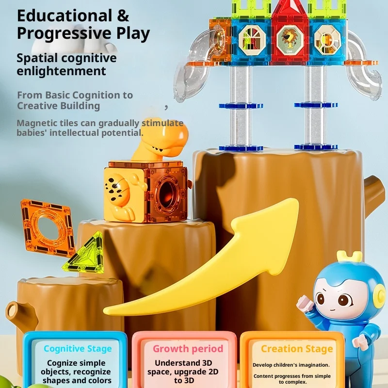 Dige Dinosaurier & Animal Paradise Magnetfliesen, Marmor-Lauf-Bauset mit rollenden Bällen, STEM-Spielzeug für die Gehirnentwicklung