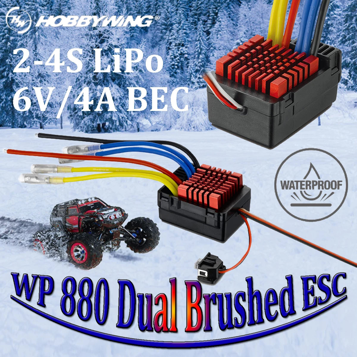 

HOBBYWING QuicRun WP 880 Dual Brushed ESC 2-4S LiPo Waterproof Speed Controller for 1/10 1/8 540 550 Brushed Motor RC Car Parts