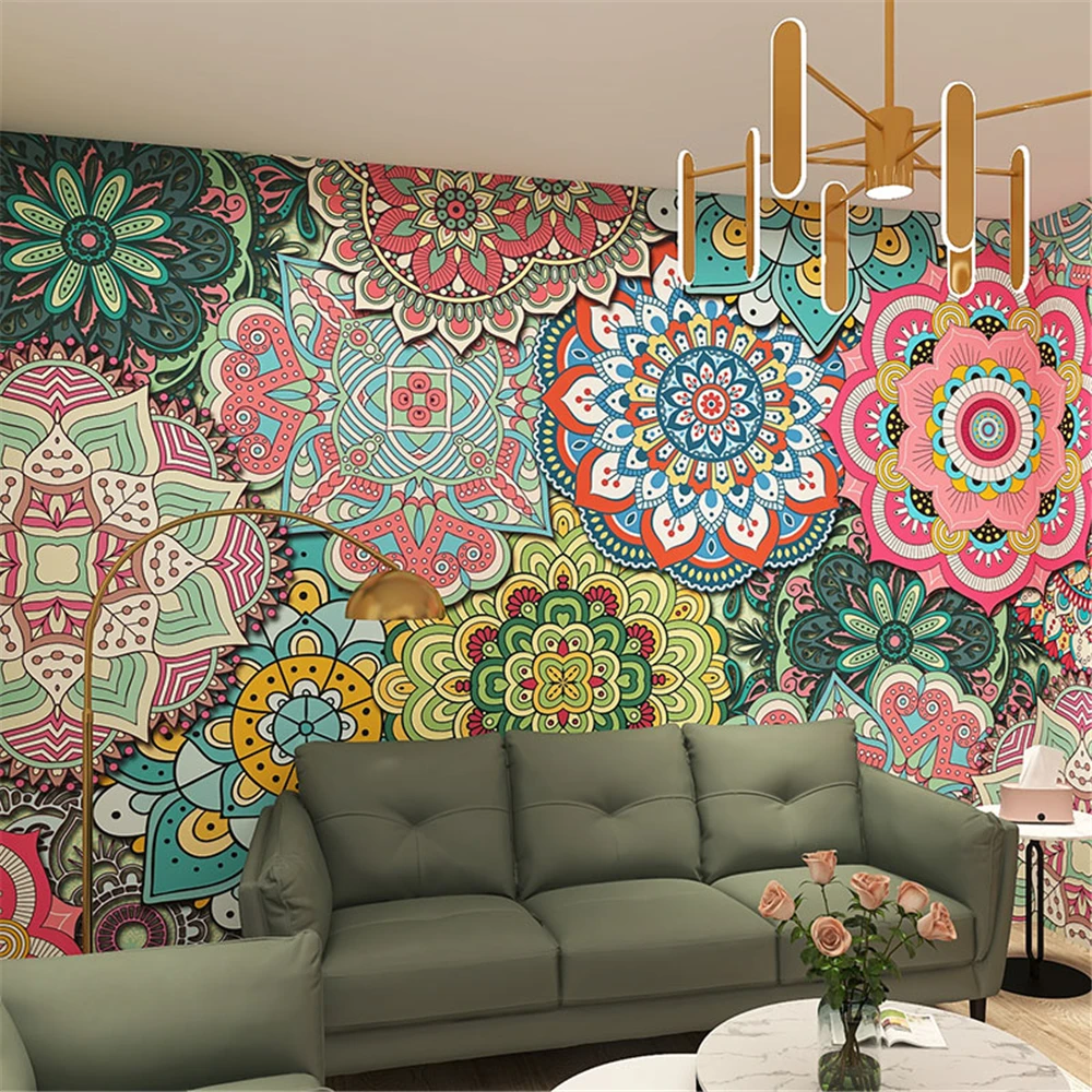 Custom papel de parede 3d retro boho wallpaper ethnic Wall Painting Living Room TV Sofa Bedroom background wall paper Backdrop