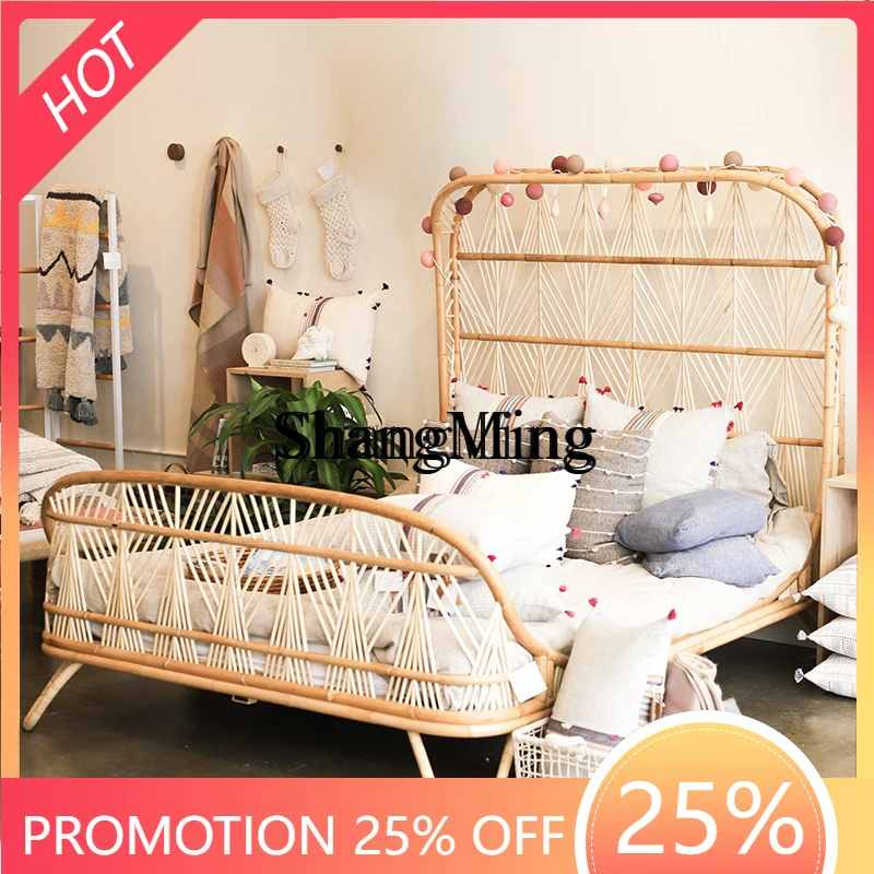 ZYY exquisite simple 1.5m double bed furniture rattan art 1.8 creative bedroom homestay rattan bed inn