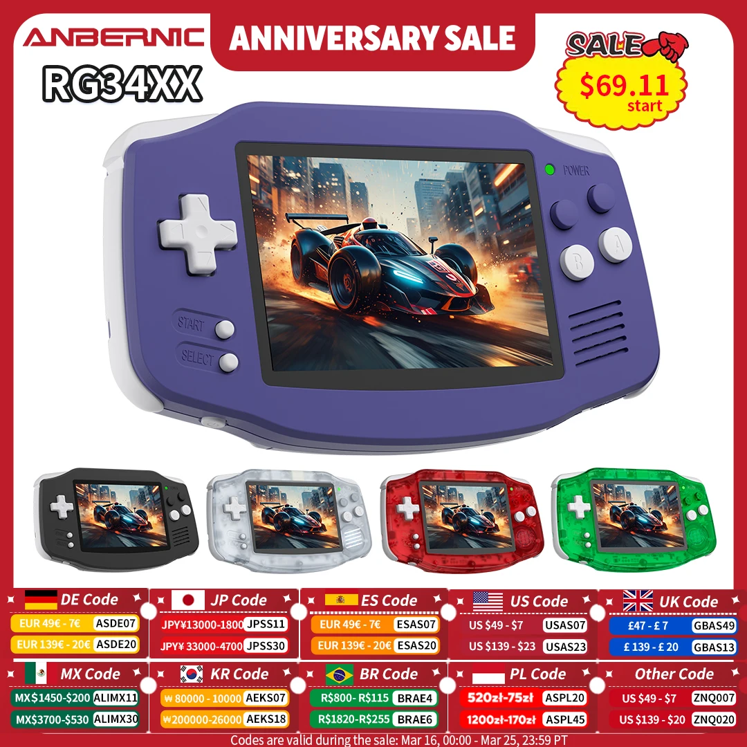 ANBERNIC RG 34XX Handheld-Spielekonsole 3,4 Zoll IPS 720*480 Bildschirm Linux 64-Bit 3500 mAh Bluetooth RG34XX Retro-Video-Gaming-Player