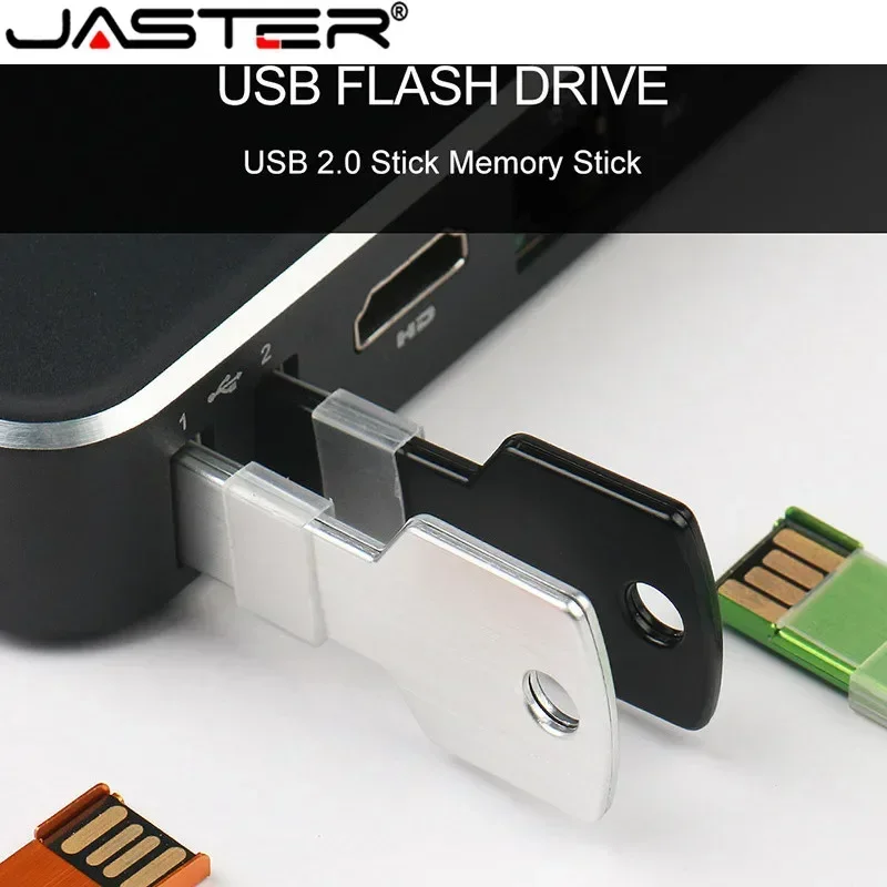 JASTER Metal key Shape USB 2.0 Flash Drives Pen Drives Waterproof Memory Stick Real Capacity U Disk 16GB 32GB 64GB USB stick 8GB