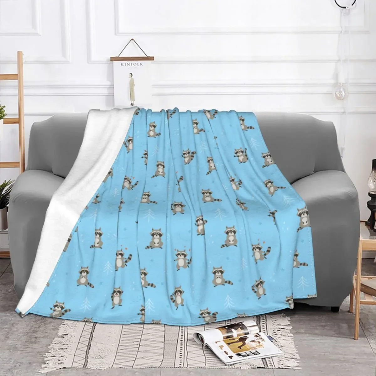 Cartoon Cute Animal Raccoon Blanket Flannel Summer Multi-function Soft Throw Blankets for Bedding Car Quilt