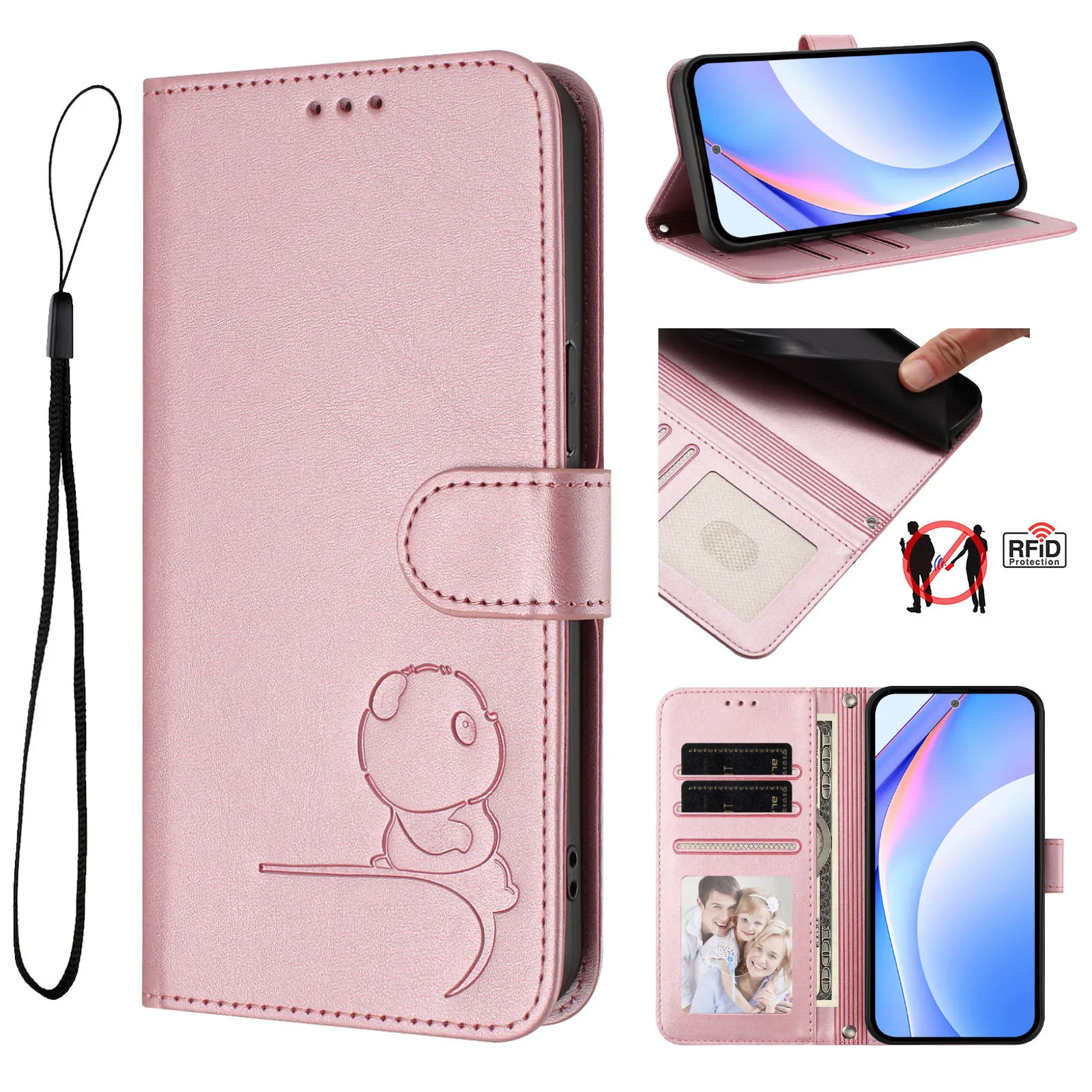 RFID Blocking Phone Case For iphone 18 17 16 15 14 13 12 11 Pro Max XS Max Magnetic Cute Panda Funda Book Wallet Leather Cover