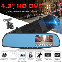 4.3 Inch Display Car Rearview Mirror DVR Full HD 1080P Video Recorder Camera Dual Lens Auto Loop Recording Dash Cam Camcorder