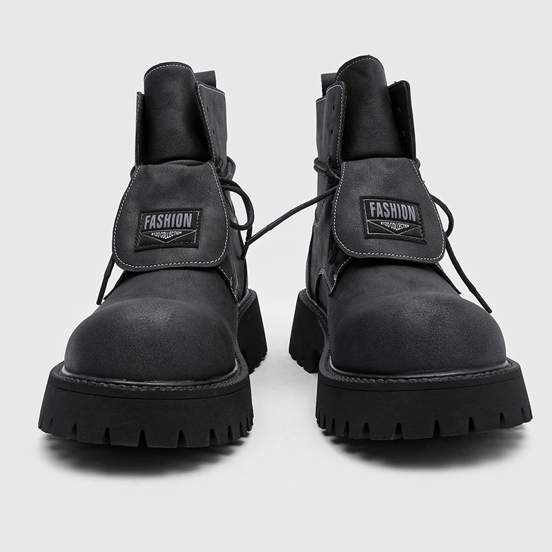 New Autumn Winter Men Hatchback High Top Boots with A Raised Non Slip Round Toe High-end Feel Youthful and Fashionable
