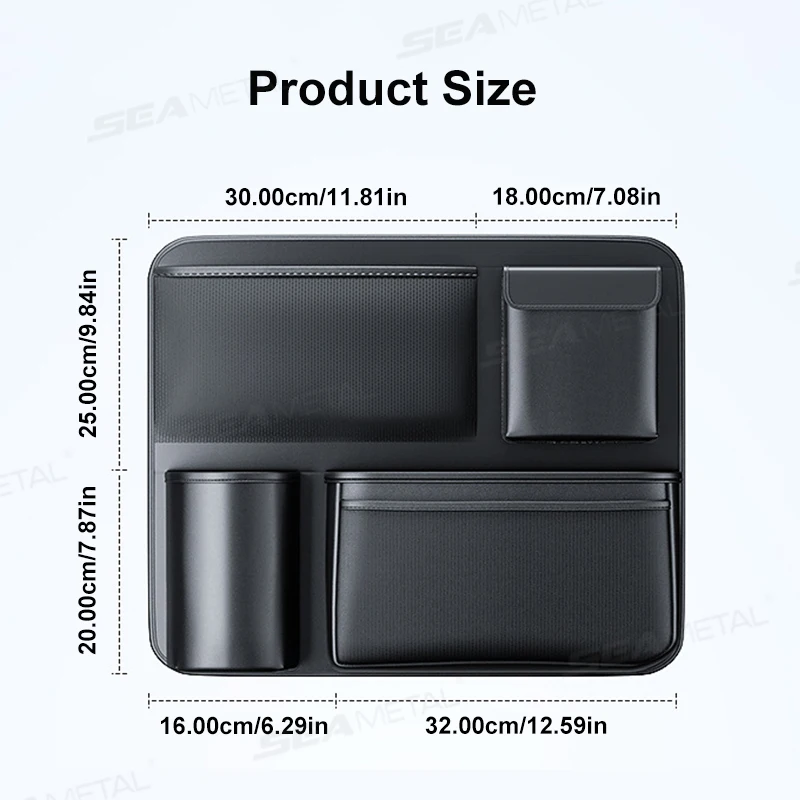 SEAMETAL SUV/MPV Trunk Storage Bag Wear-Resistant PU Leather Car Organizer Hook-and-Loop Fastener Auto Seat Back Storage Pouch