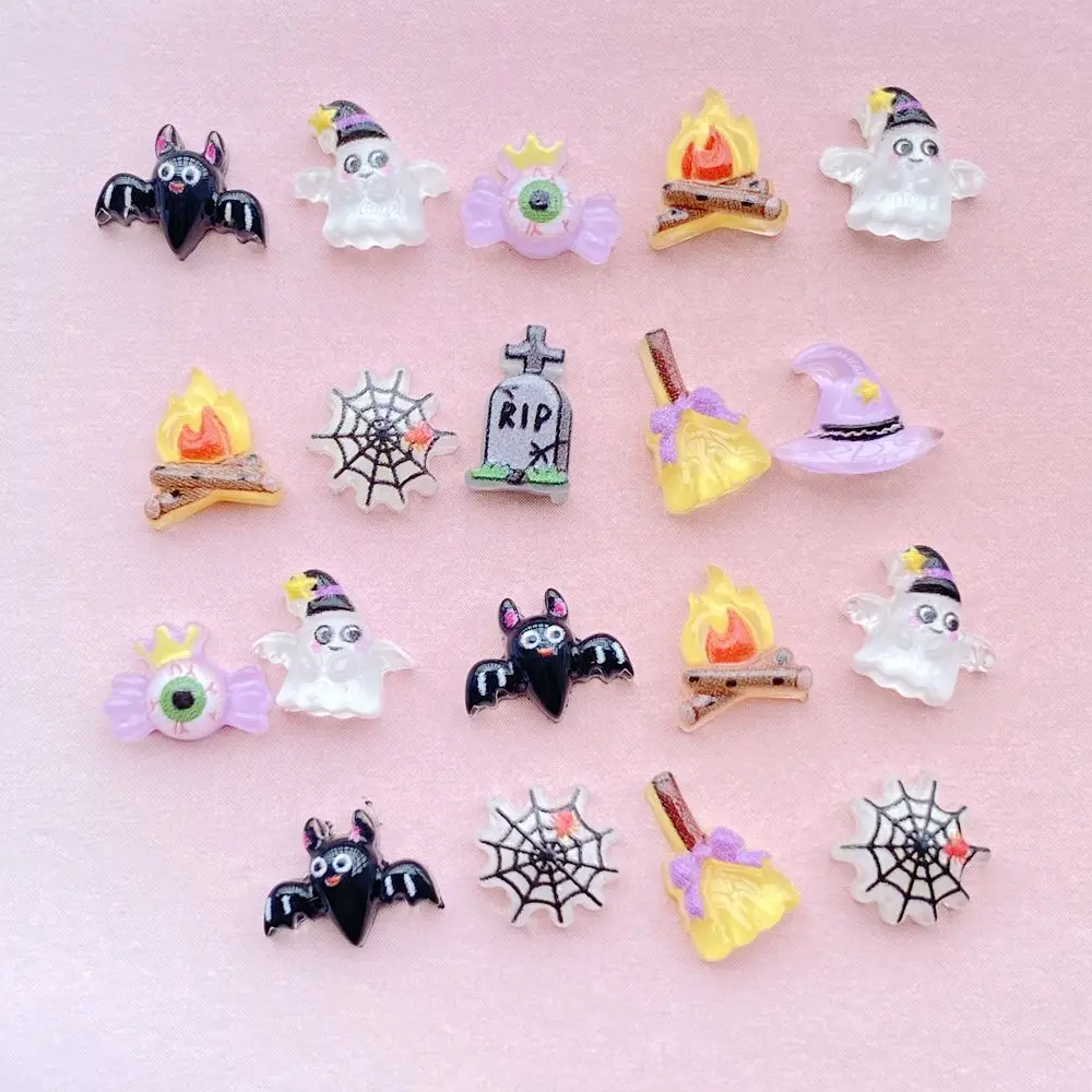 100 Stuks Nieuwe Schattige Hars Kleine Halloween Collectie Platte Achterkant Ornament Sieraden Maken Manicure Haarkledingaccessoires