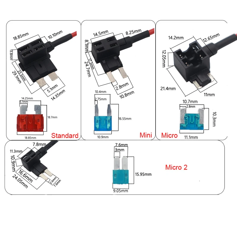 【10-2PCS】12V MINI SMALL MEDIUM Size Car Fuse Holder Add-a-circuit TAP Adapter with 10A Micro Mini Standard ATM Blade Fuse