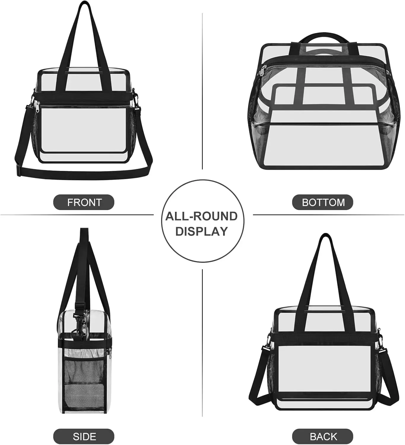 حقيبة شفافة معتمدة من Clear Tote Stadium، للسفر الآمن وصالة الألعاب الرياضية لحفلات ألعاب العمل الرياضية #5