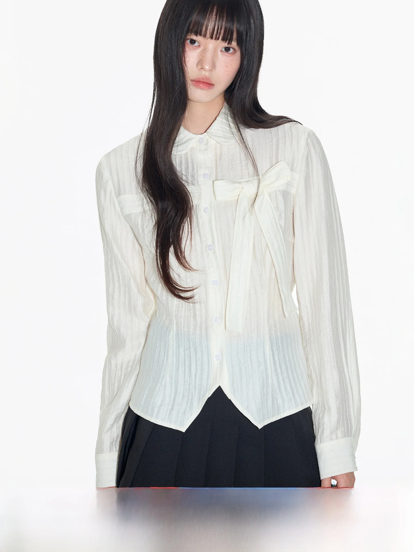 

Оригинальный дизайн, длинный све, текстура, сенсация, плиссированная полоска, пояс, топ с бантом, белый цвет, для поездок на работу, сле