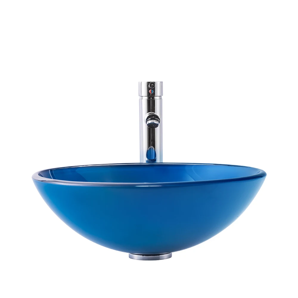 Countertop Sinks Jane Europe Fashion Bathroom Sink Tempered Glass Wash Basin Bathroom Utensils Sink Sky Blue Round Basin