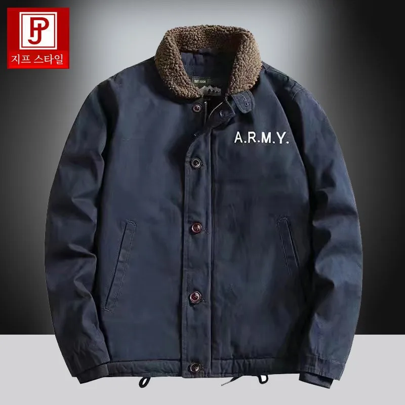 Men's Thickened Fleece Lined Cotton Jacket Winter Workwear Vintage Lamb Velvet Coat Youth American Sle Casual Fashion Ci