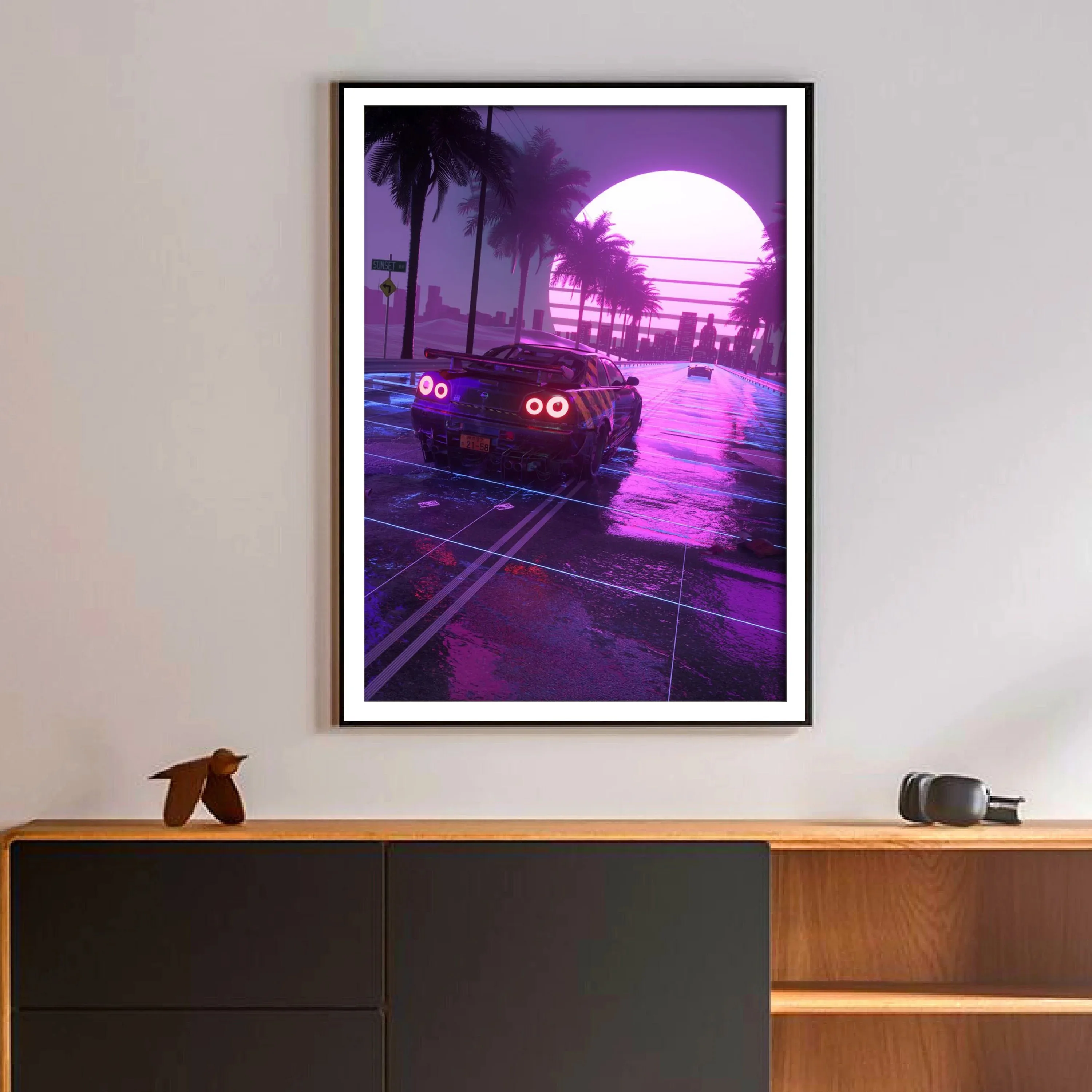 Neon Night City Landscape 80s Retro Cyberpunk Car Posters For Room Aesthetic Painting Canvas Print Home Art Wall Decor Pictures