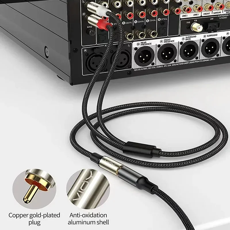 Silver Plated RCA To 2RCA Male To Male Audio Cable for Subwoofer Amplifier AV Receiver TV Speakers CD/DVD Player HDTV Mixer Etc