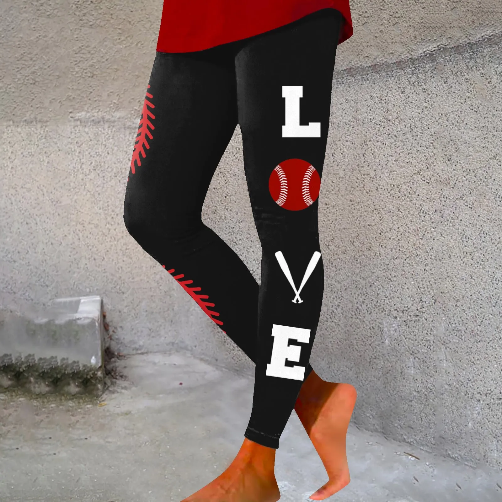 Walentynki Damskie Rozciągliwe Legginsy Love Letter Print Obcisłe Spodnie Bezszwowe Push Up Sport Joga Slim Fit Legginsy z wysoką talią